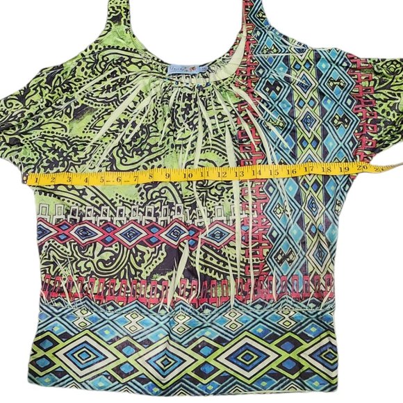 ❤️2/$18 Unity World Wear Petite Tie Dye Floral Boho Green Shirt Top Blouse M - Picture 6 of 8